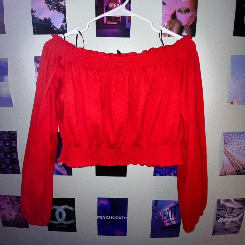 Red off the shoulder blouse